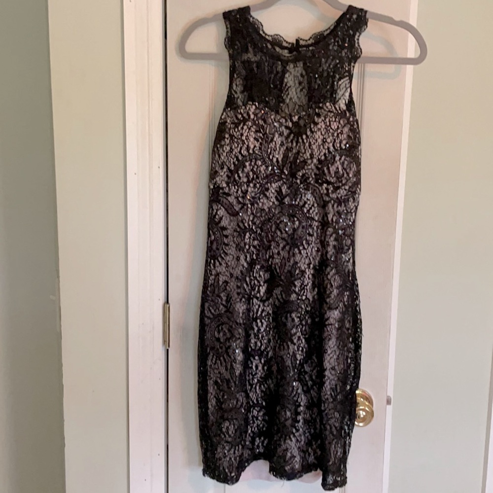 Sexy black lace with nude lining cocktail dress